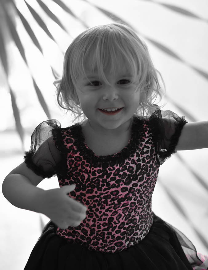 Priya in her dress, black and white photo