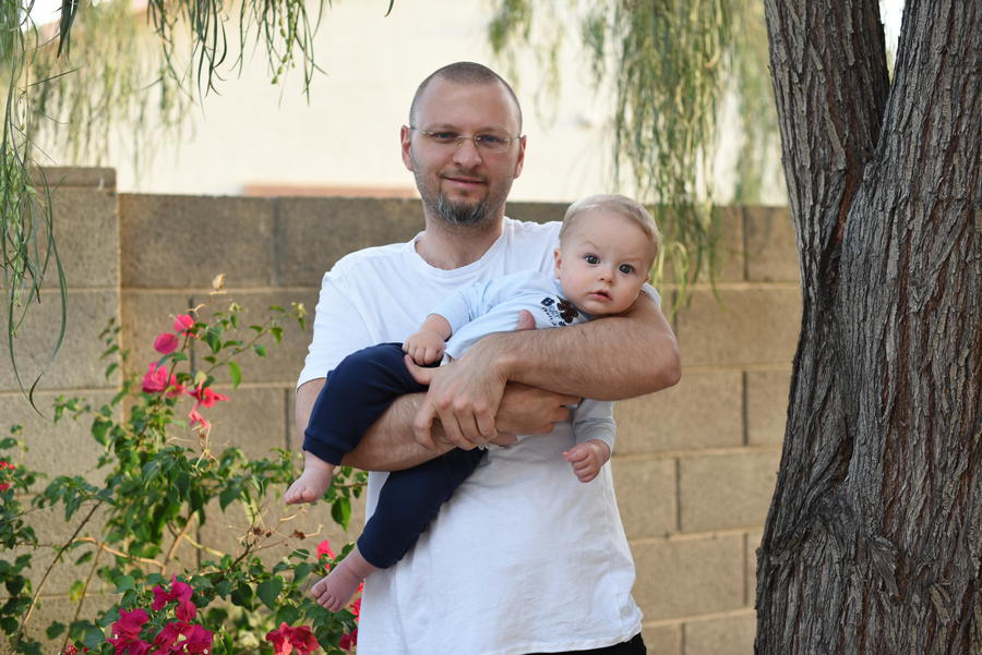Clint and Remy in the backyard