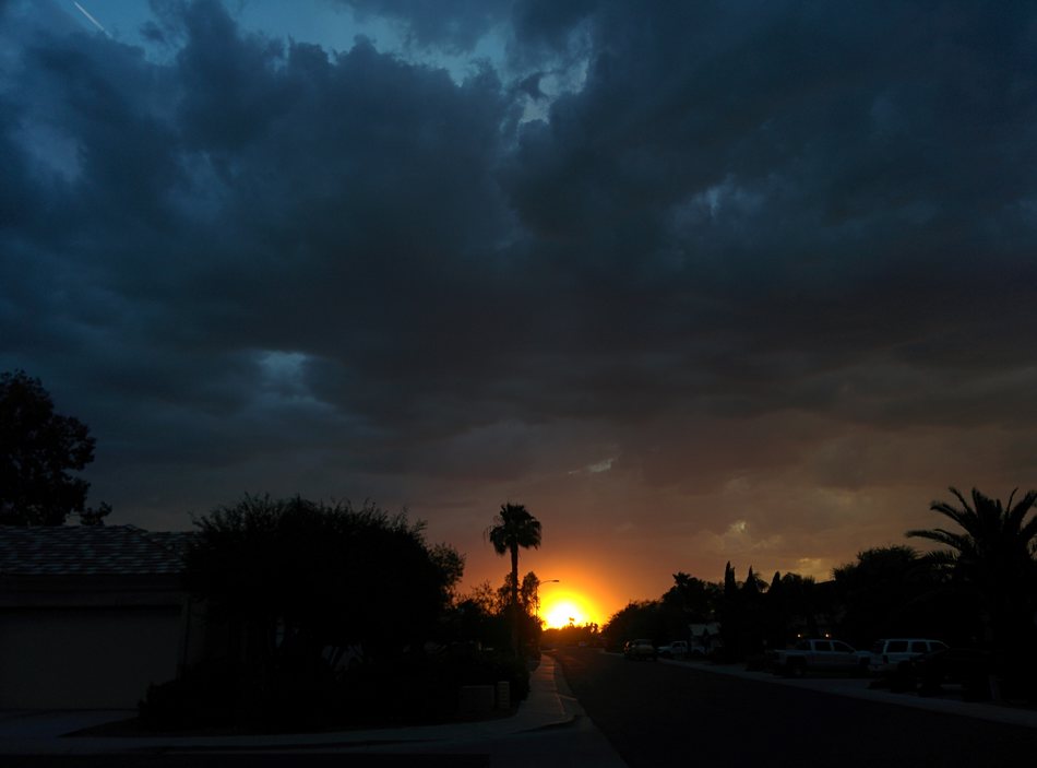 Sunset at the end of the road